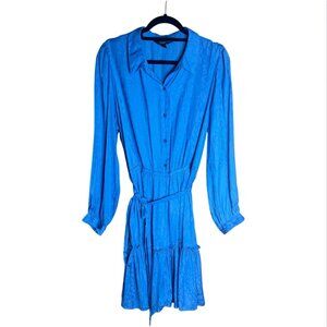 Simply Vera Vera Wang Blue Prairie Boho‎ Shirt Dress Belt Long Sleeve Tiered XXL